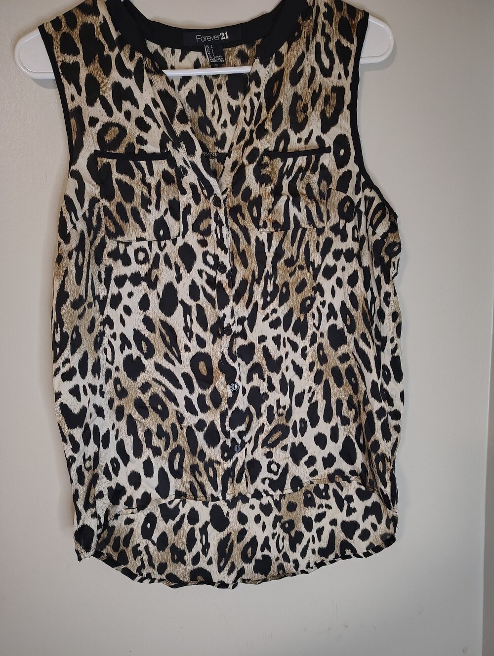 Forever 21 Women's Brown Leopard Print V-Neck Sleeveless Blouse Size L - Picture 4 of 7